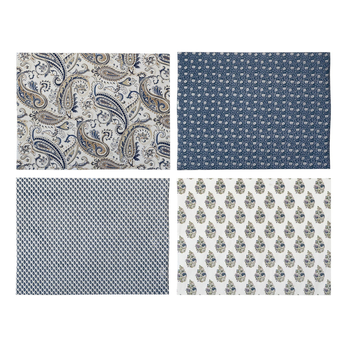 Handmade Blue Paisley Print Recycled Wrapping Paper Sheets Rust & Cinder