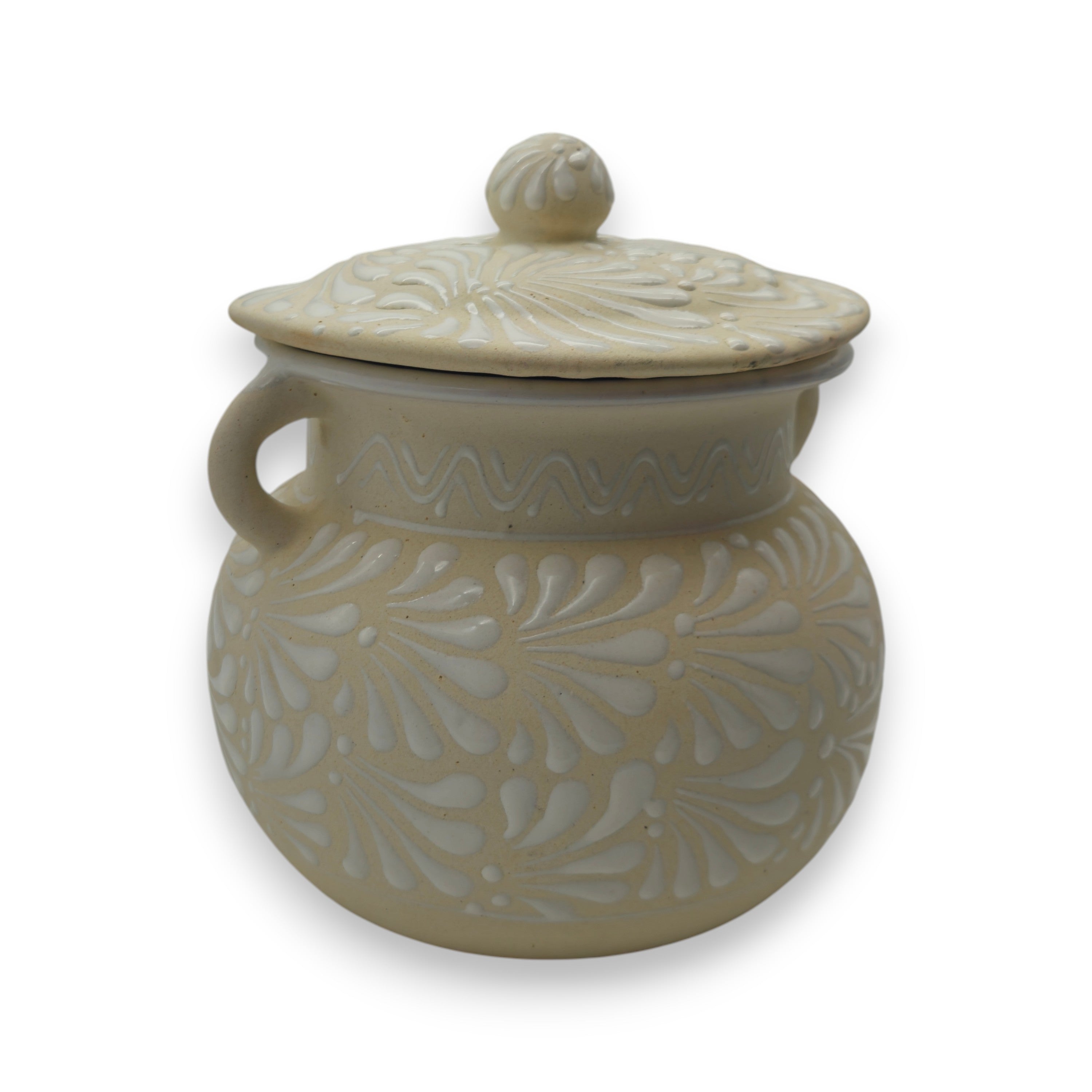 Cream Talavera Bean Pot with Lid | Handmade Mexican Clay The Talavera Hub