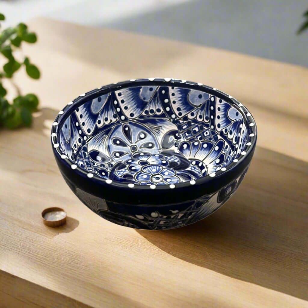 5" Talavera Blue & White Bowl | Handmade Mexican Dinnerware The Talavera Hub