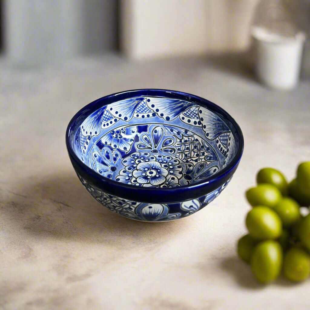 5" Talavera Blue & White Bowl | Handmade Mexican Dinnerware The Talavera Hub