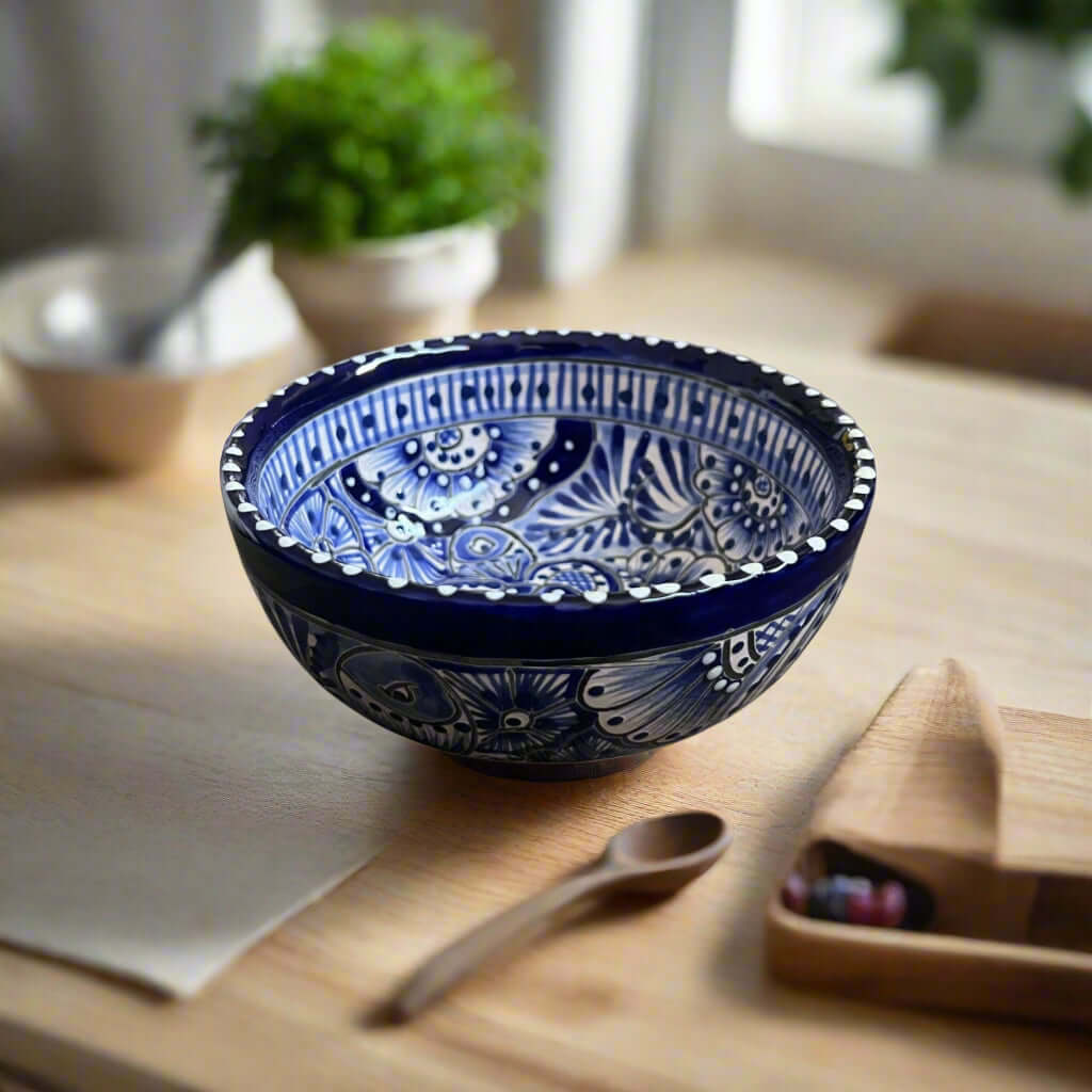 5" Talavera Blue & White Bowl | Handmade Mexican Dinnerware The Talavera Hub