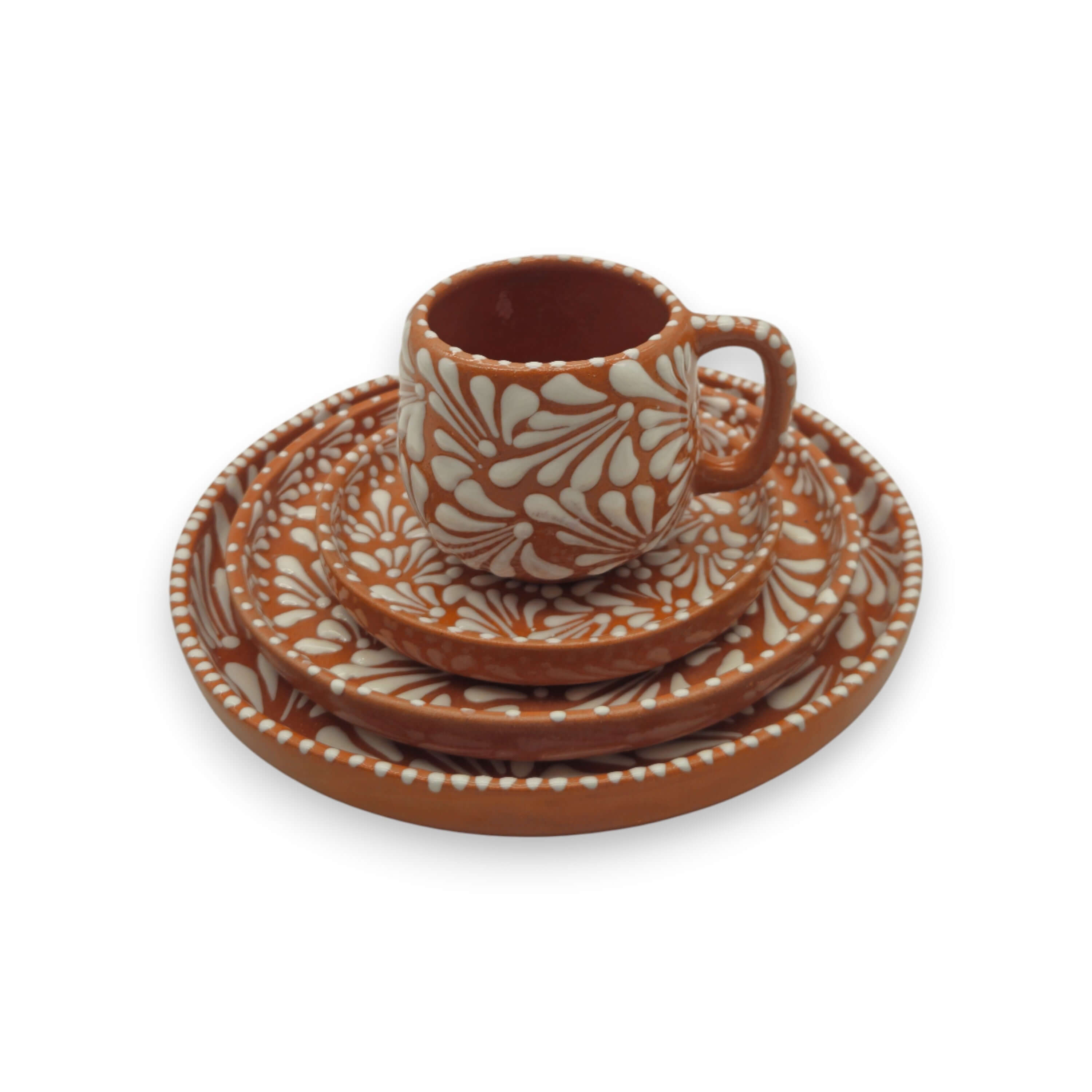 Handmade Talavera Dinnerware Set | Brown & White 4-Piece The Talavera Hub