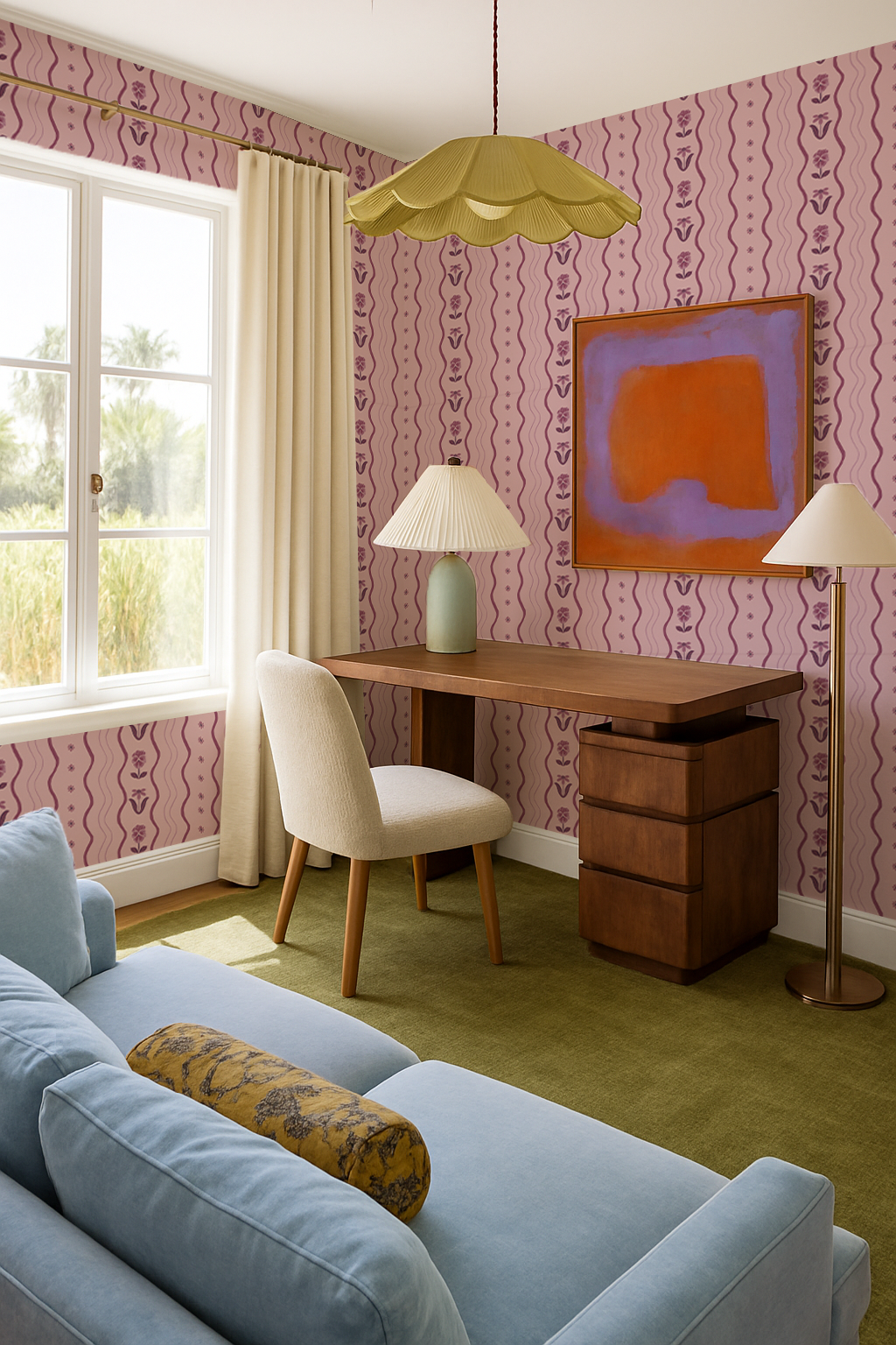 Posy Lane Stripe Wallpaper, lilac and plum Samantha Santana Creative