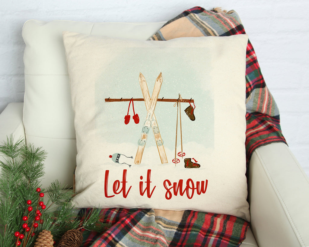 Let it snow- with skis- pillow cover #15 — Fits 18x18 Insert Cotton and Crate