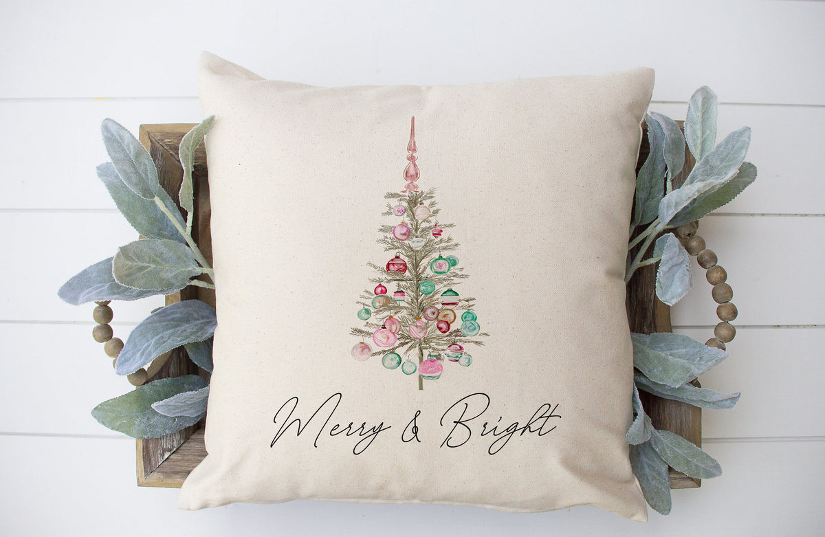 Merry and Bright- Vintage Christmas Tree- pillow cover #19 — Fits 18x18 Insert Cotton and Crate