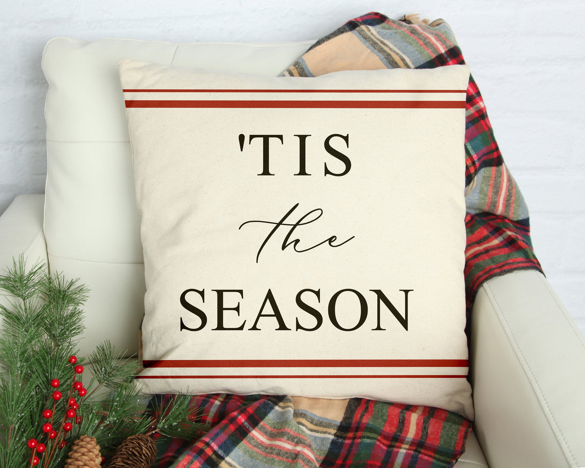 Tis the season- red farmhouse stripes- pillow cover #21 — Fits 18x18 Insert Cotton and Crate