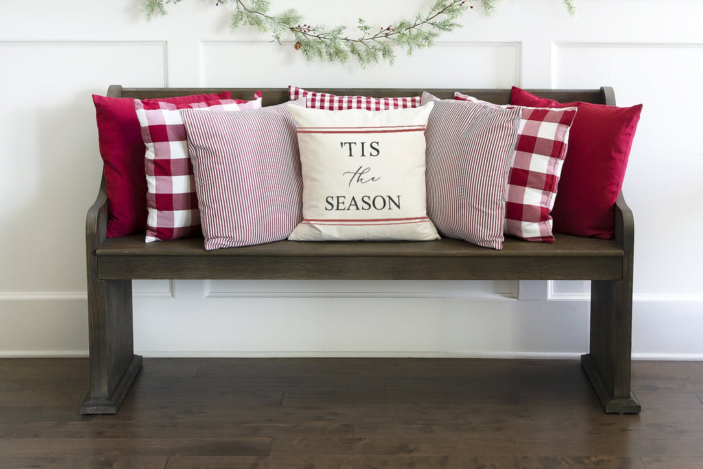 Tis the season- red farmhouse stripes- pillow cover #21 — Fits 18x18 Insert Cotton and Crate
