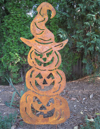 Three Stacked Pumpkins / Outdoor Halloween Decoration Rustica Ornamentals