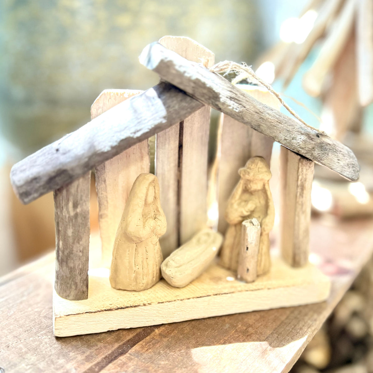 Driftwood Nativity on Twine Ornament Branches Designs