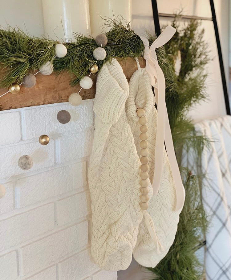 Cream Hand-Knitted Stocking Busa Designs