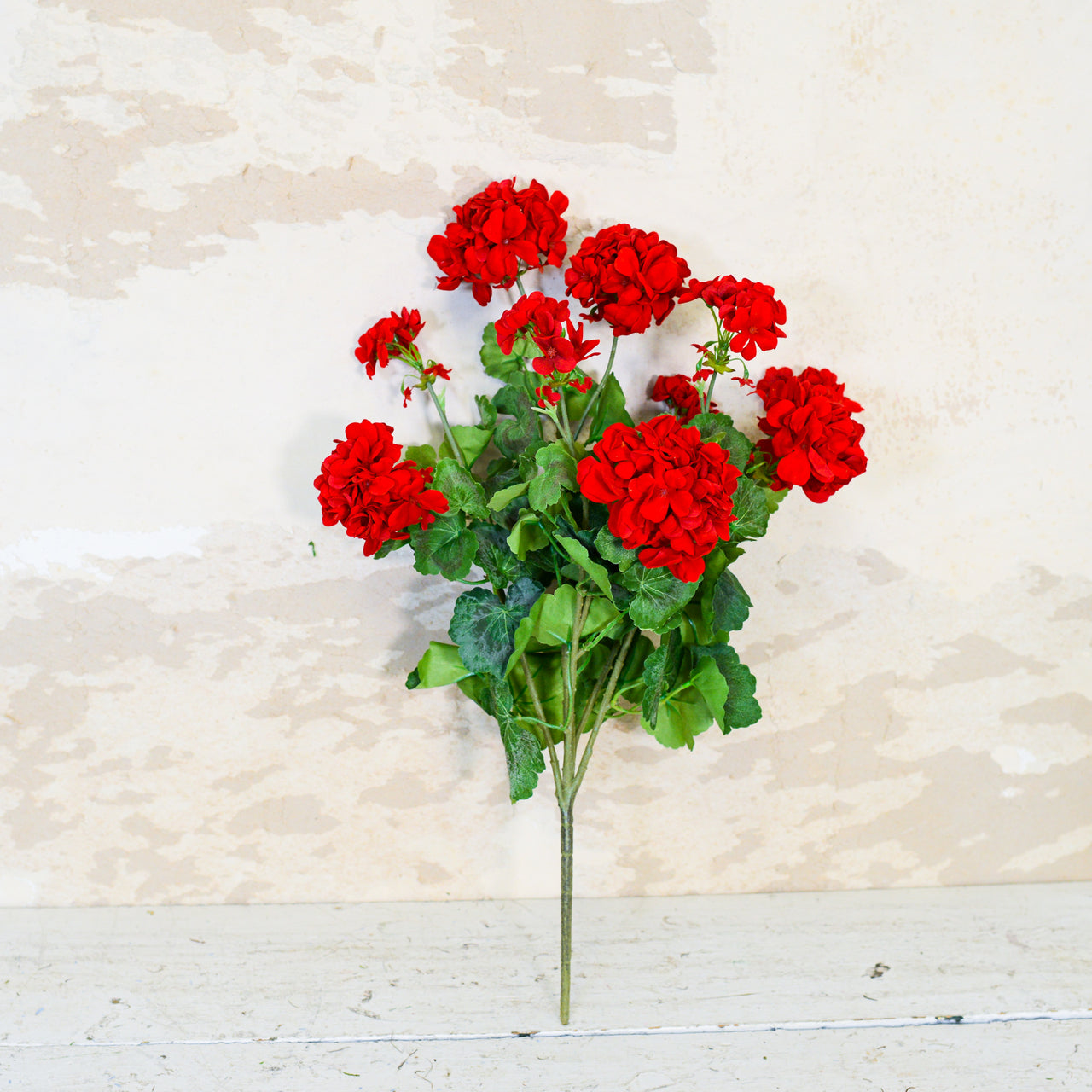 Red Geranium Bush Stem with Nine Blooms Branches Designs