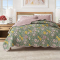 Floral Print & Scalloped Cotton Quilt Set - Gwen Collection Great Bay Home
