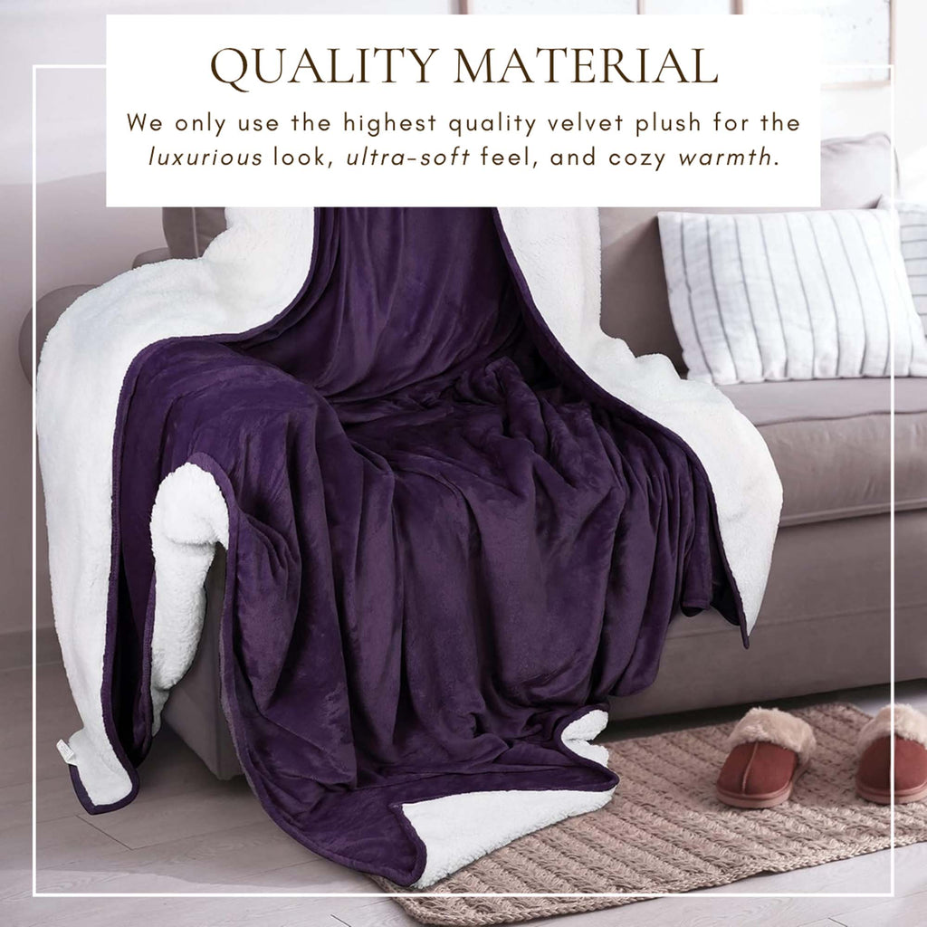 Velvet Plush Sherpa Bed Blanket - Sherpa Fleece Collection Great Bay Home
