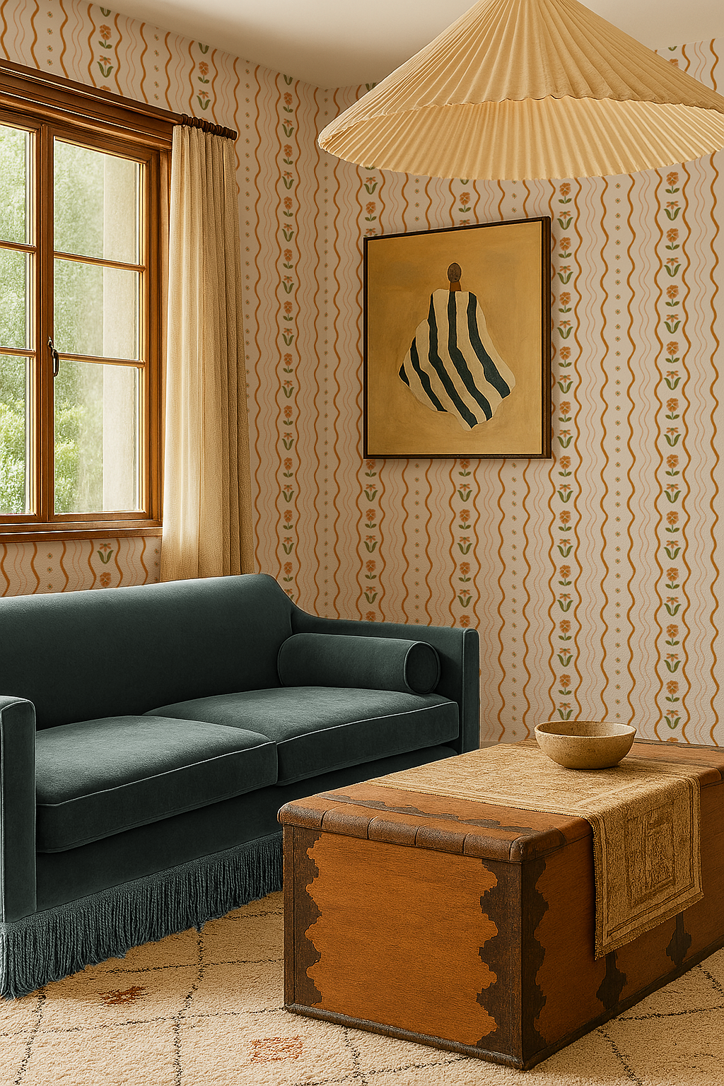 Posy Lane Stripe Wallpaper, beige and orange Samantha Santana Creative