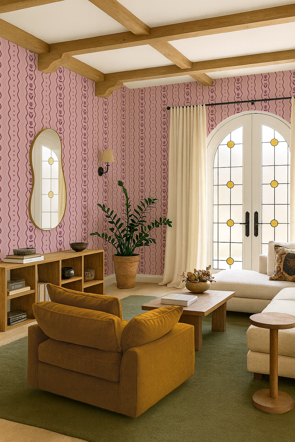 Posy Lane Stripe Wallpaper, lilac and plum Samantha Santana Creative