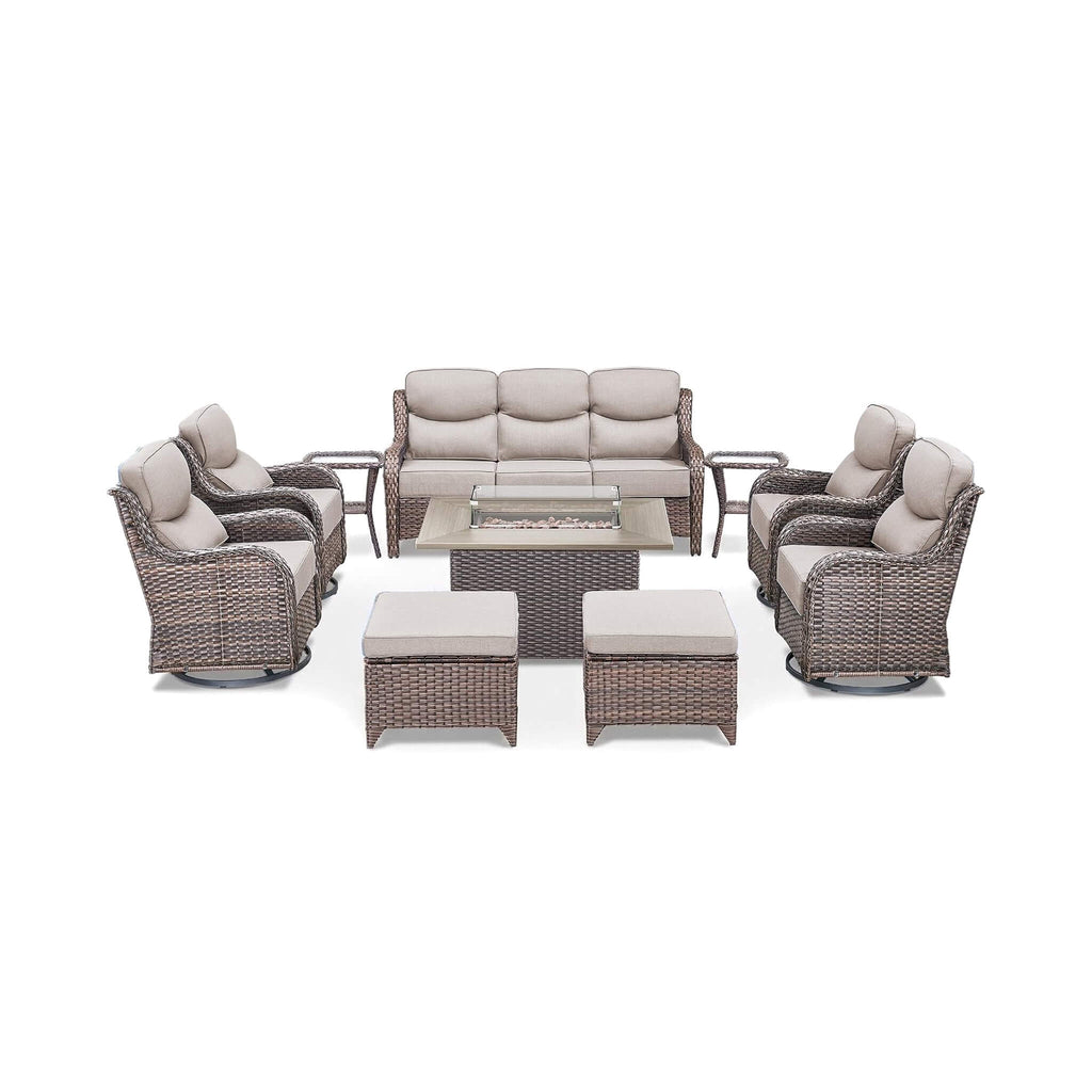 Luxury 10-Piece All-Weather Outdoor Patio Furniture Set With Fire Pit Table (SAK39281) SAKSBY WHOLESALE