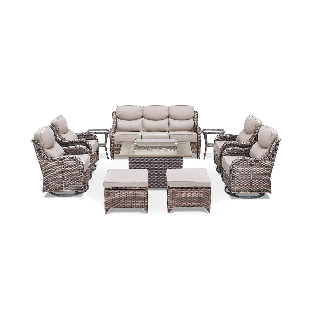 Luxury 10-Piece All-Weather Outdoor Patio Furniture Set With Fire Pit Table (SAK39281) SAKSBY WHOLESALE