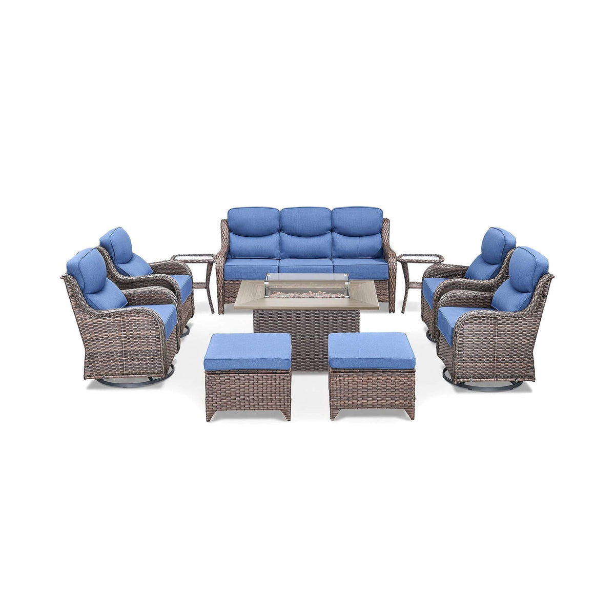 Luxury 10-Piece All-Weather Outdoor Patio Furniture Set With Fire Pit Table (SAK39281) SAKSBY WHOLESALE