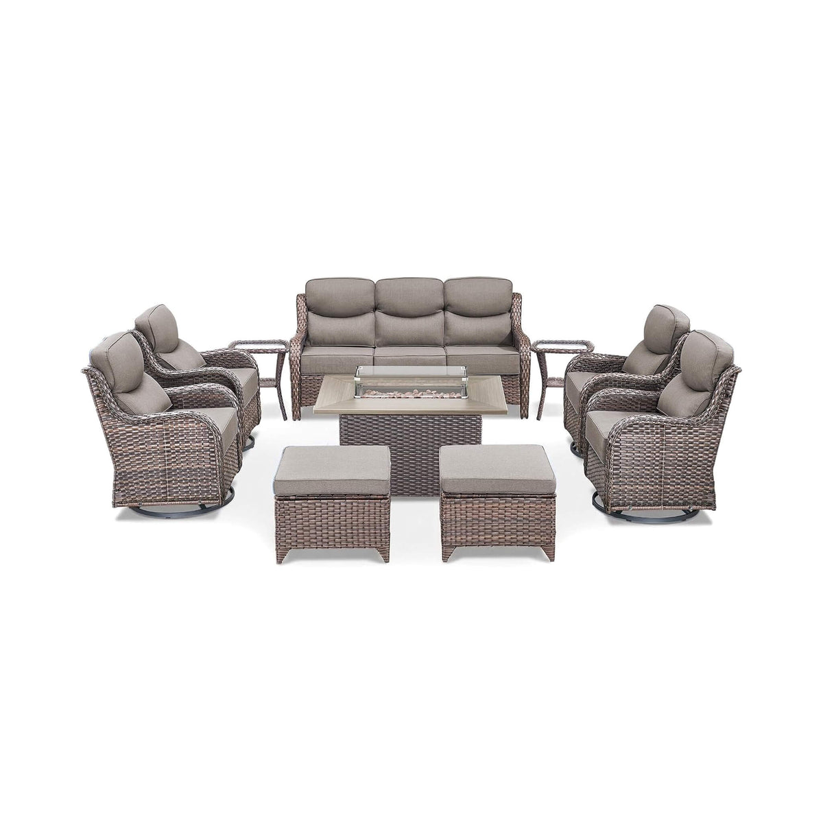 Luxury 10-Piece All-Weather Outdoor Patio Furniture Set With Fire Pit Table (SAK39281) SAKSBY WHOLESALE