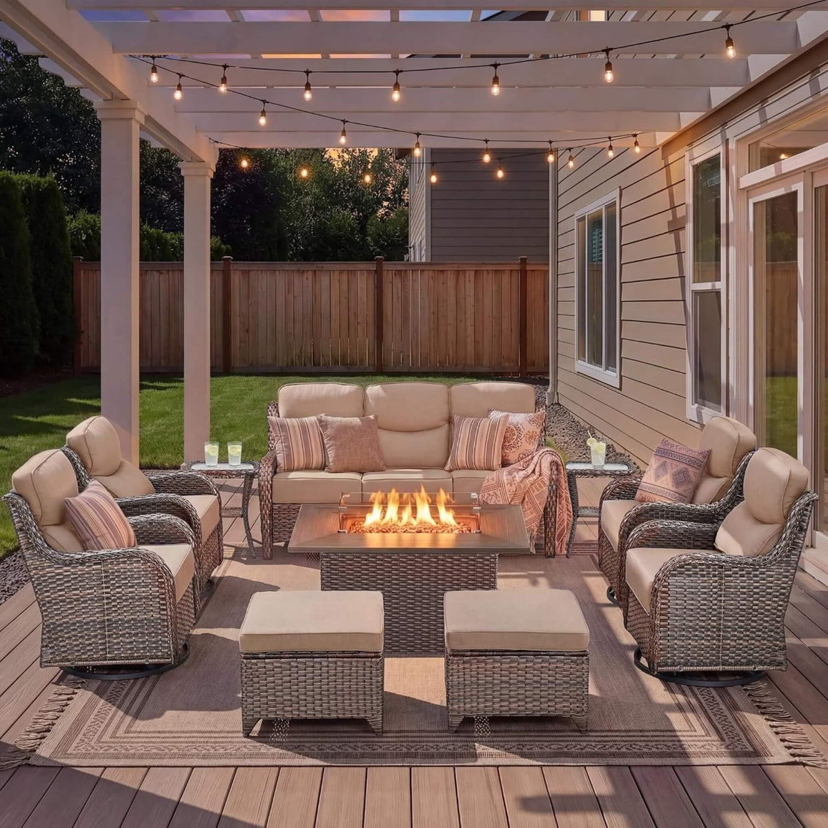 Luxury 10-Piece All-Weather Outdoor Patio Furniture Set With Fire Pit Table (SAK39281) SAKSBY WHOLESALE