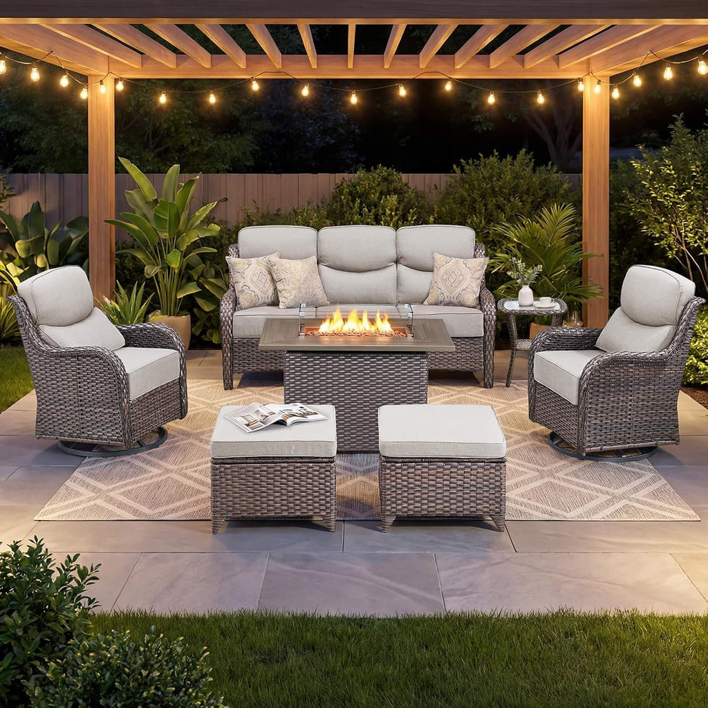 Luxury 7-Piece Outdoor Patio Furniture Set With Fire Pit Table (SAK57391) SAKSBY WHOLESALE