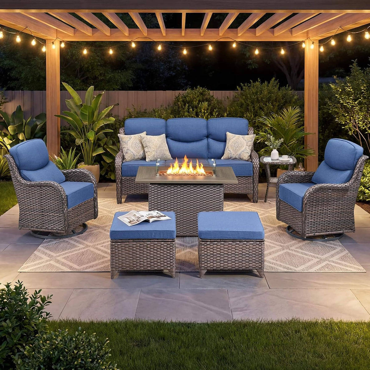 Luxury 7-Piece Outdoor Patio Furniture Set With Fire Pit Table (SAK57391) SAKSBY WHOLESALE