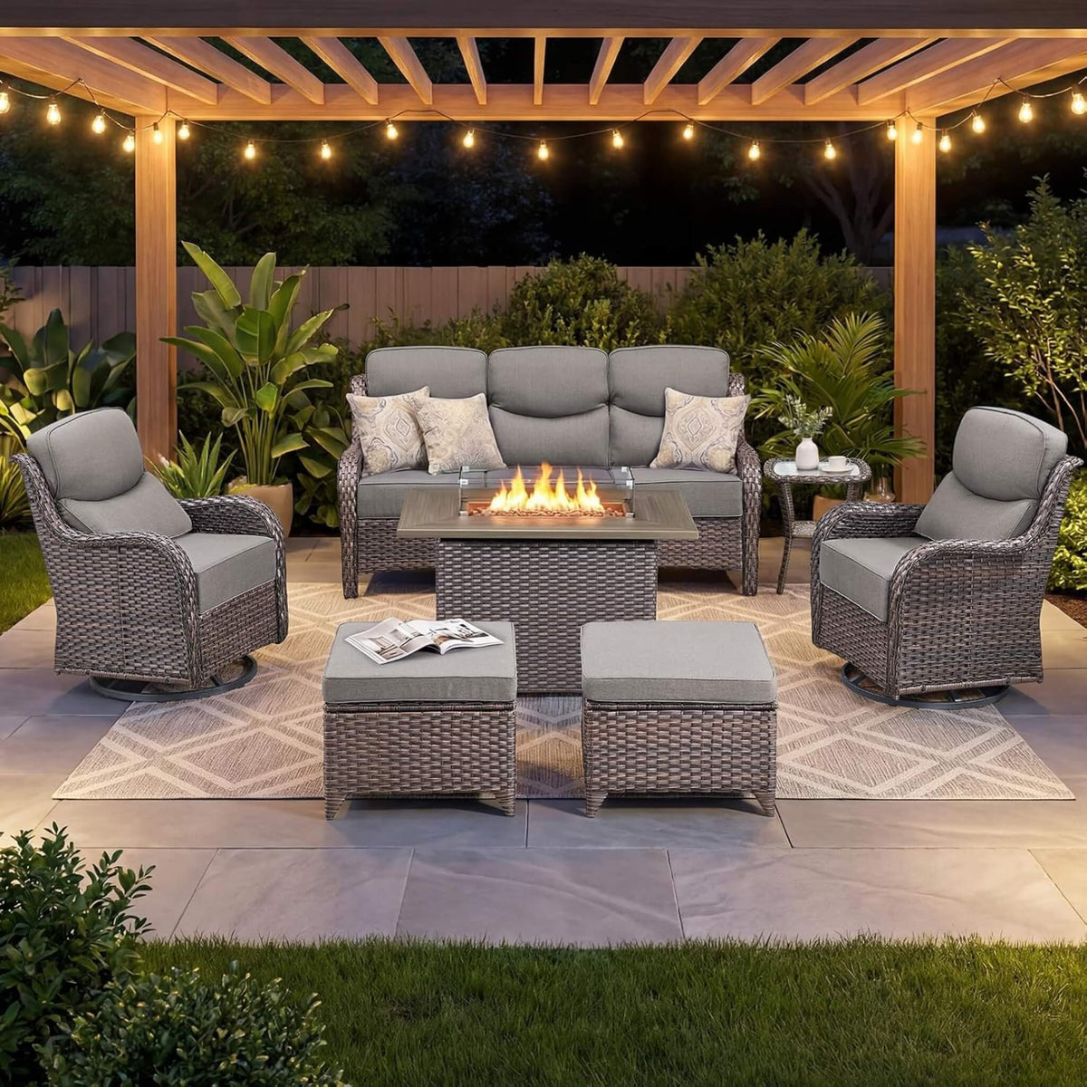 Luxury 7-Piece Outdoor Patio Furniture Set With Fire Pit Table (SAK57391) SAKSBY WHOLESALE
