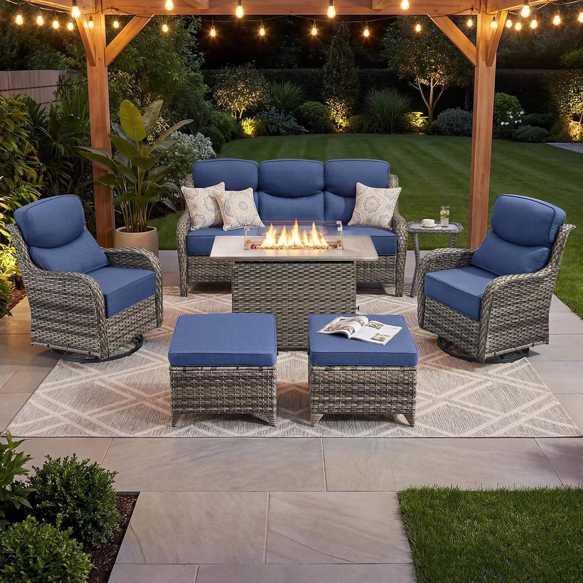Luxury 7-Piece Outdoor Patio Furniture Set With Fire Pit Table (SAK57391) SAKSBY WHOLESALE