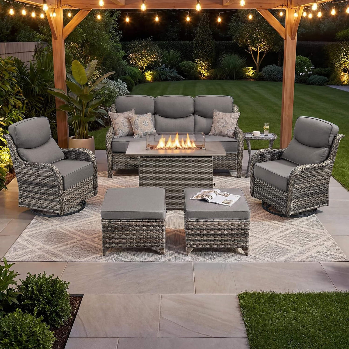 Luxury 7-Piece Outdoor Patio Furniture Set With Fire Pit Table (SAK57391) SAKSBY WHOLESALE