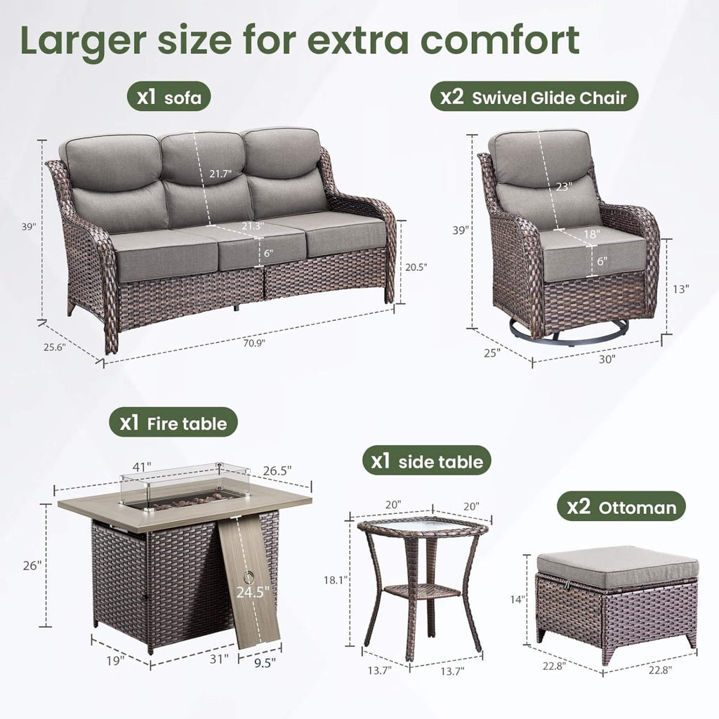 Luxury 7-Piece Outdoor Patio Furniture Set With Fire Pit Table (SAK57391) SAKSBY WHOLESALE