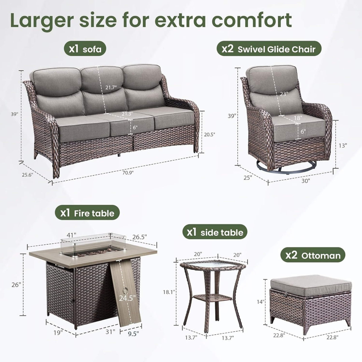 Luxury 7-Piece Outdoor Patio Furniture Set With Fire Pit Table (SAK57391) SAKSBY WHOLESALE