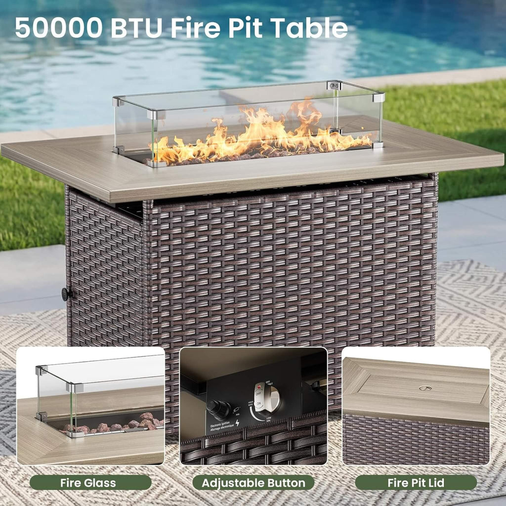 Luxury 7-Piece Outdoor Patio Furniture Set With Fire Pit Table (SAK57391) SAKSBY WHOLESALE