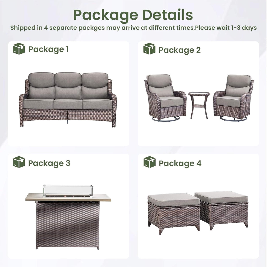 Luxury 7-Piece Outdoor Patio Furniture Set With Fire Pit Table (SAK57391) SAKSBY WHOLESALE