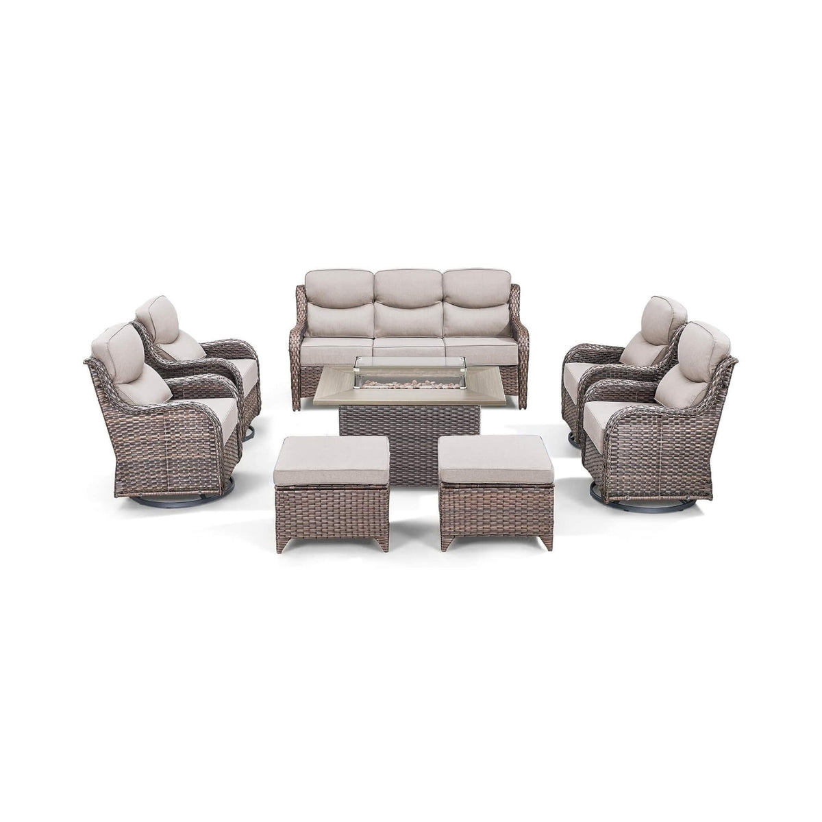 Luxury 8-Piece All-Weather Patio Furniture Set With Fire Pit Table (SAK37512) SAKSBY WHOLESALE