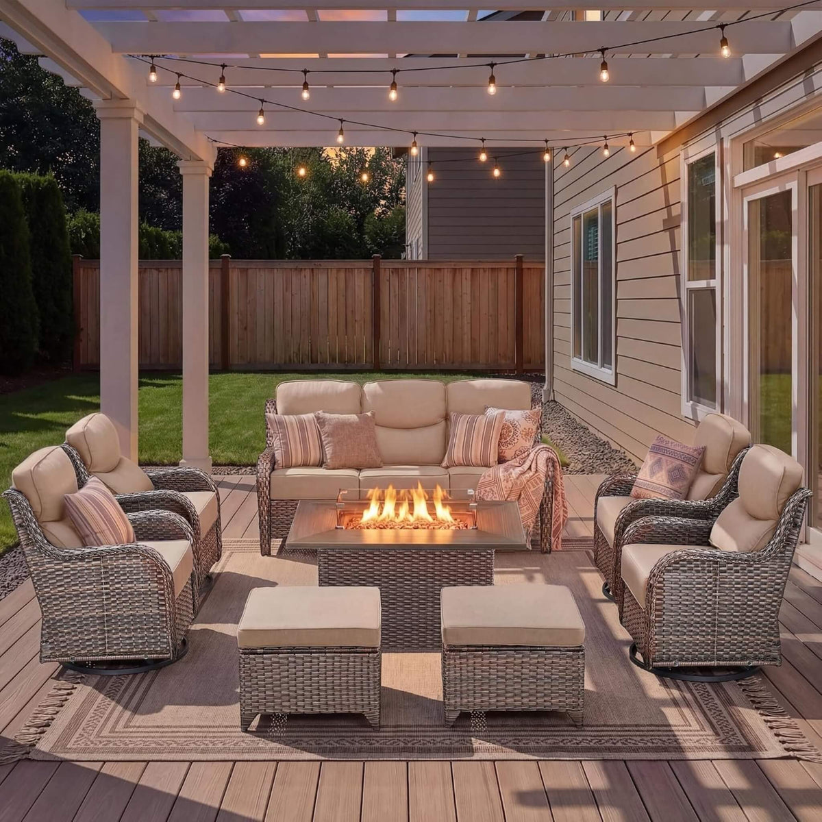 Luxury 8-Piece All-Weather Patio Furniture Set With Fire Pit Table (SAK37512) SAKSBY WHOLESALE