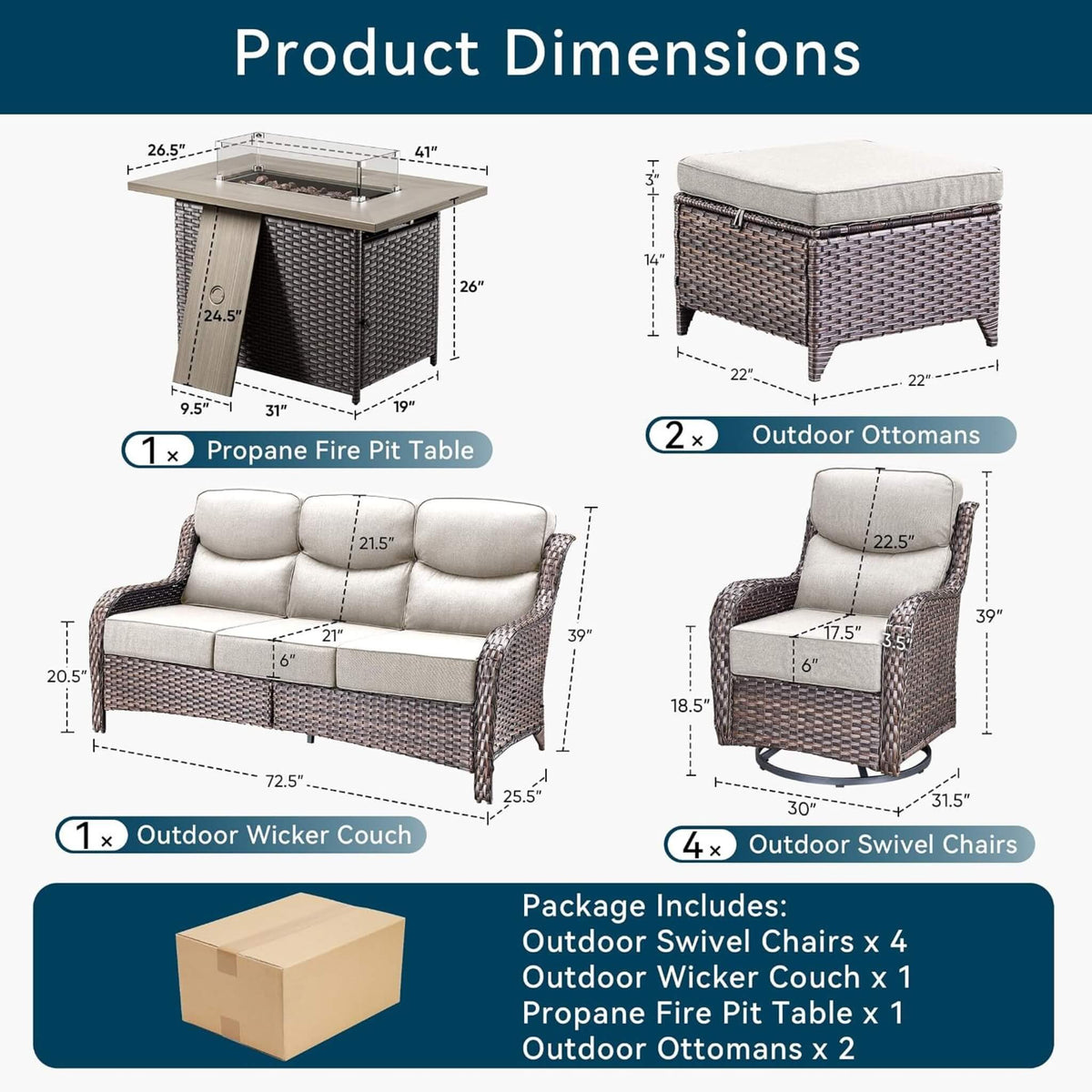 Luxury 8-Piece All-Weather Patio Furniture Set With Fire Pit Table (SAK37512) SAKSBY WHOLESALE