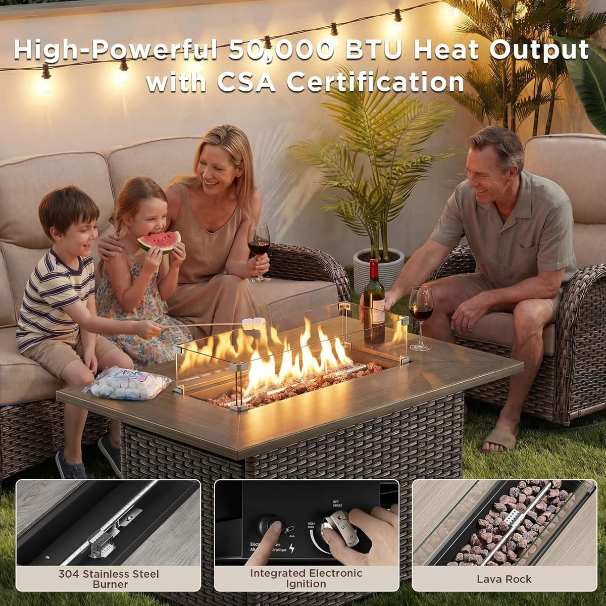 Luxury 8-Piece All-Weather Patio Furniture Set With Fire Pit Table (SAK37512) SAKSBY WHOLESALE