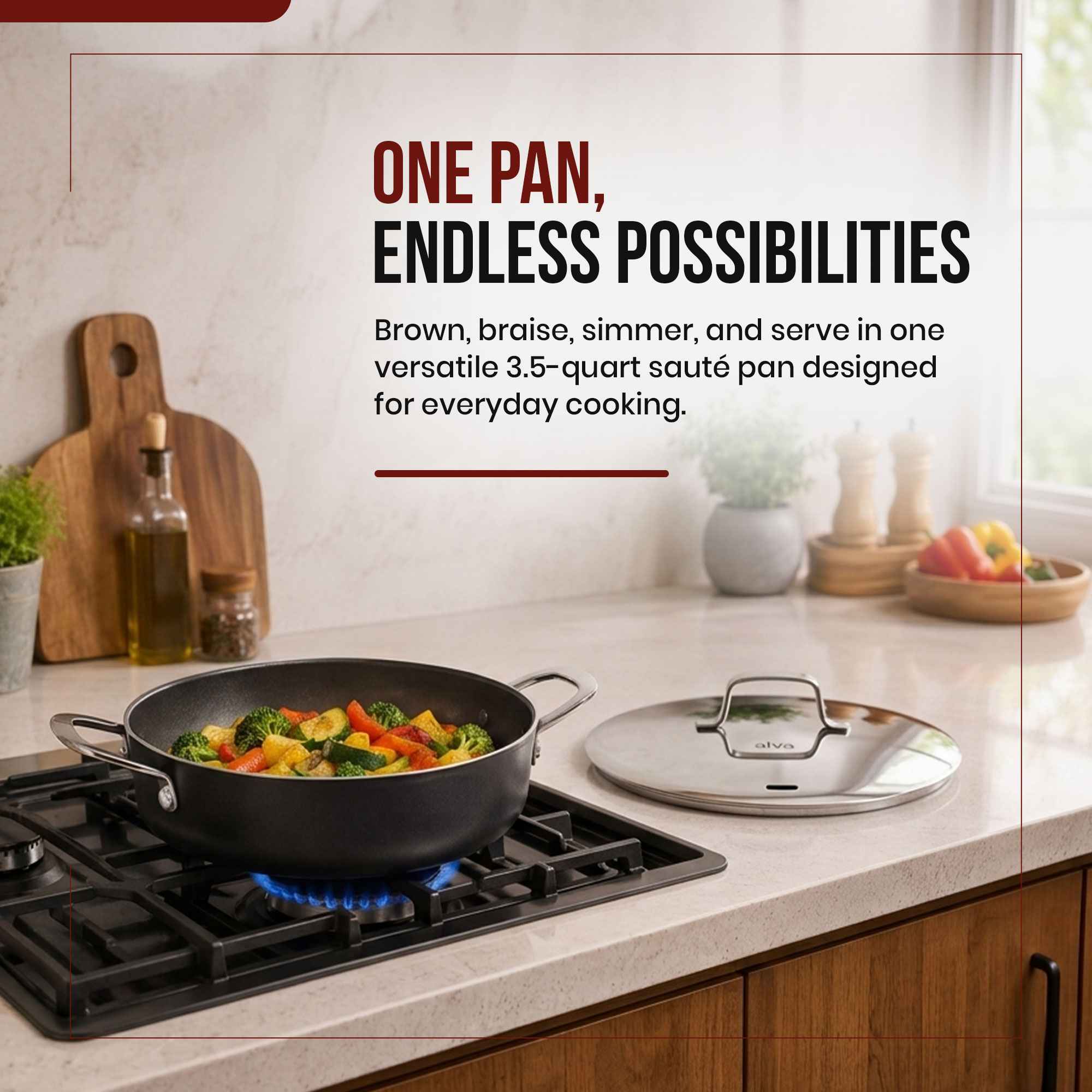 Ceramic Nonstick Sauté Pan with Lid, 3.5-Qt Alva Cookware
