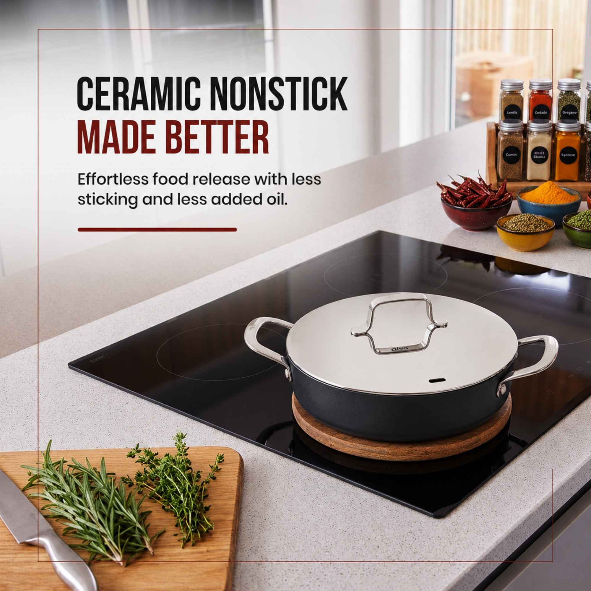 Ceramic Nonstick Sauté Pan with Lid, 3.5-Qt Alva Cookware