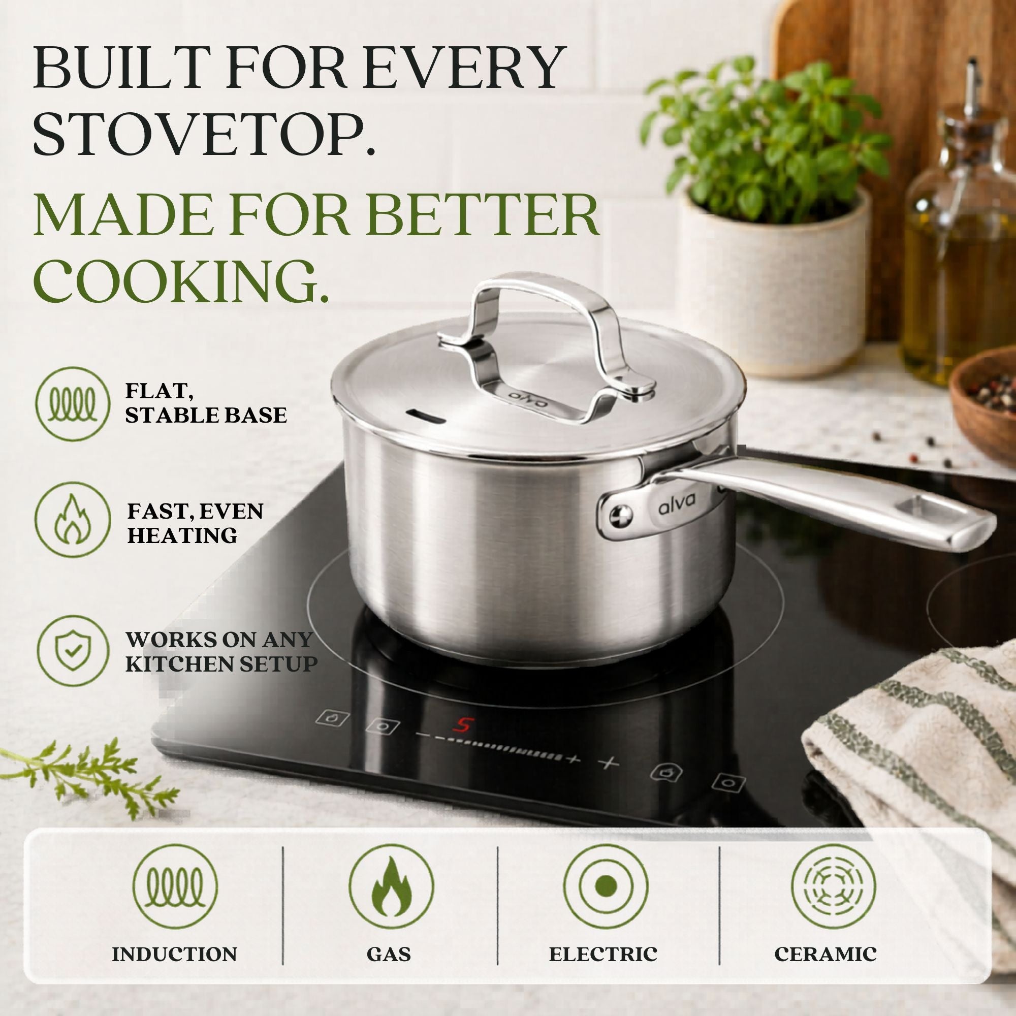 5-Ply Stainless Steel Saucepan with Lid Alva Cookware