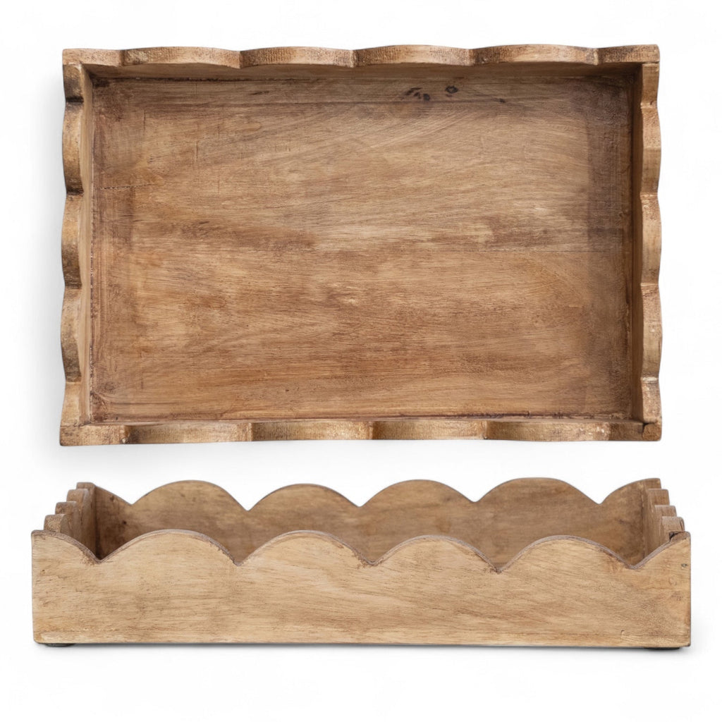 Mango Wood Scalloped Edge Tray Rust & Cinder