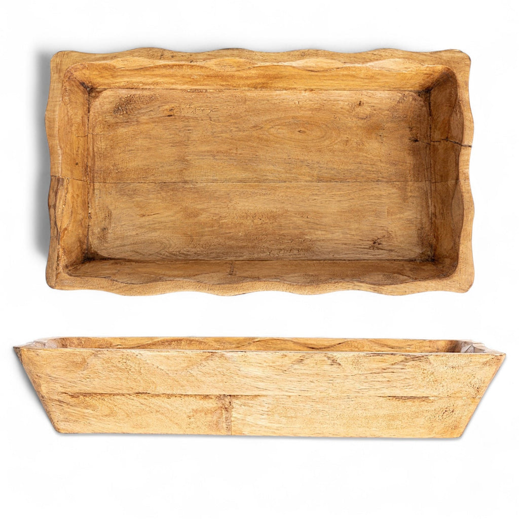 Mango Wood Scalloped Edge Tray Rust & Cinder