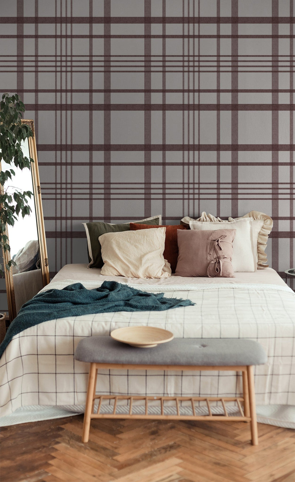 Ashford Plaid (Maroon) Wallpaper WALL BLUSH