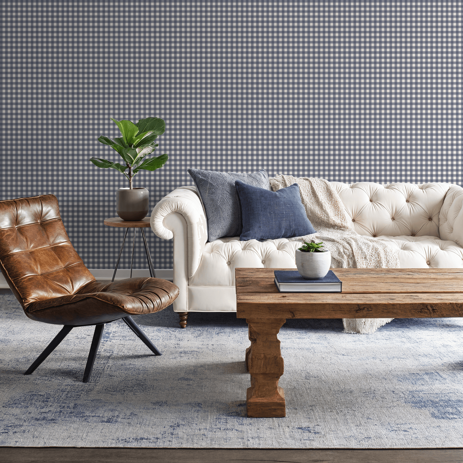 Simply Gingham Small (Navy) Wallpaper WALL BLUSH