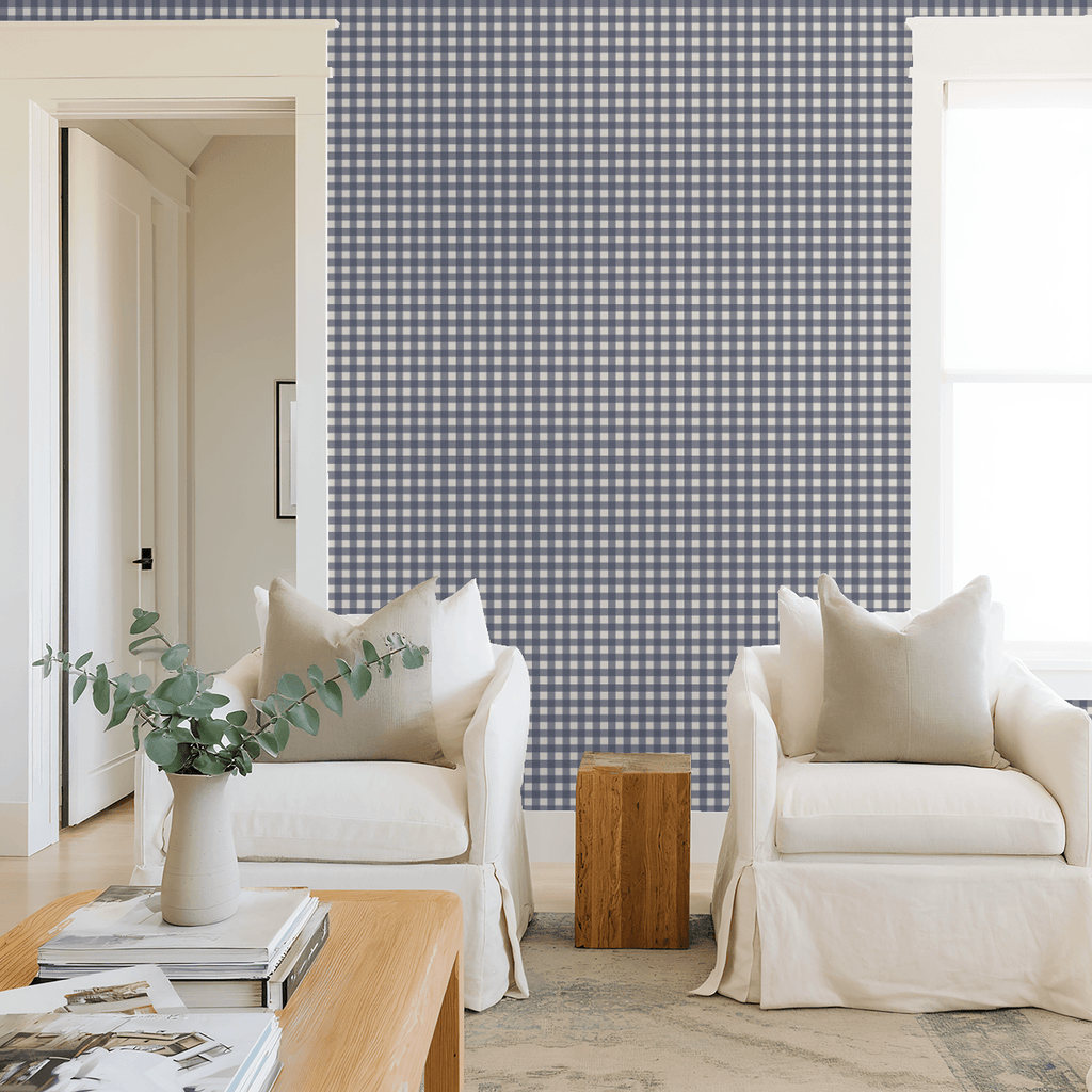 Simply Gingham Small (Navy) Wallpaper WALL BLUSH