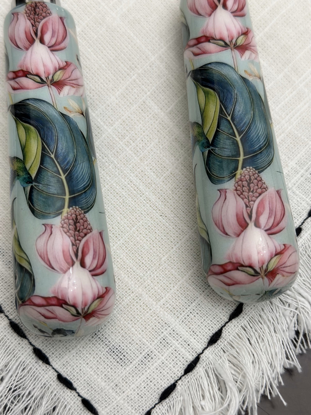 Floral Cake Cutting Knife & Server with Mint Meenakari Work Vibhsa