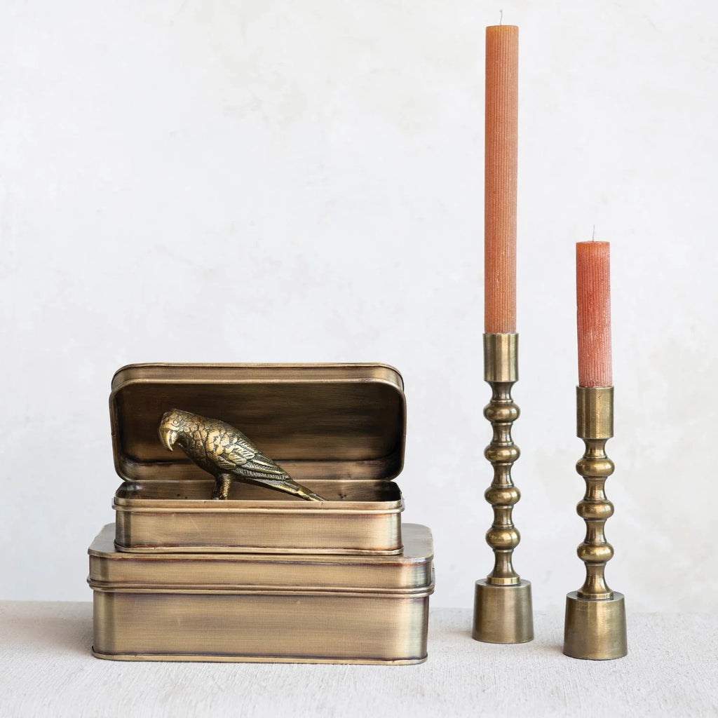 Metal Boxes, Antique Brass Finish, Set of 2 White Cliff Studio