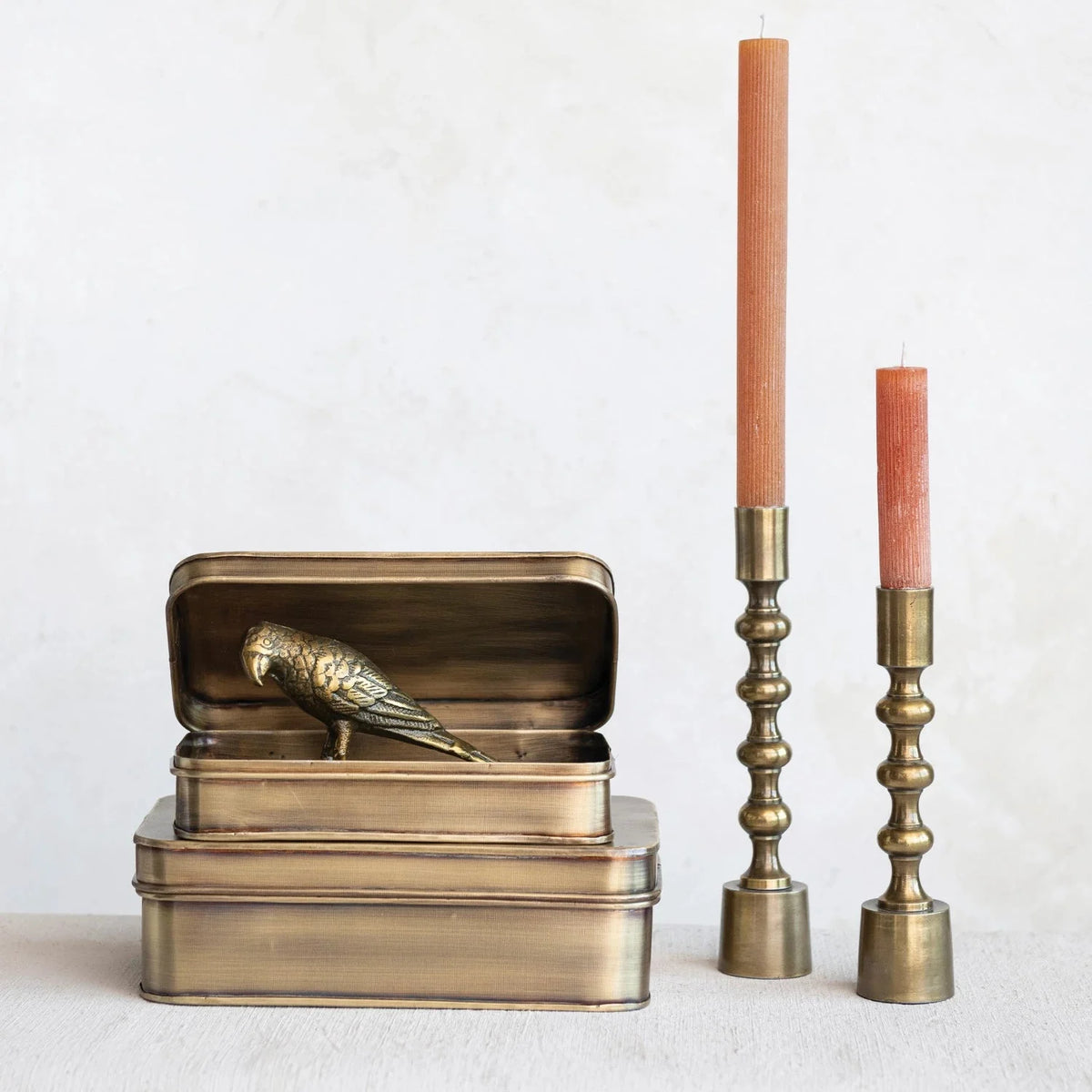 Metal Boxes, Antique Brass Finish, Set of 2 White Cliff Studio