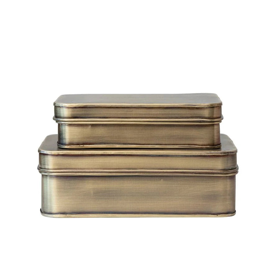 Metal Boxes, Antique Brass Finish, Set of 2 White Cliff Studio