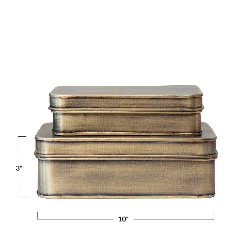 Metal Boxes, Antique Brass Finish, Set of 2 White Cliff Studio